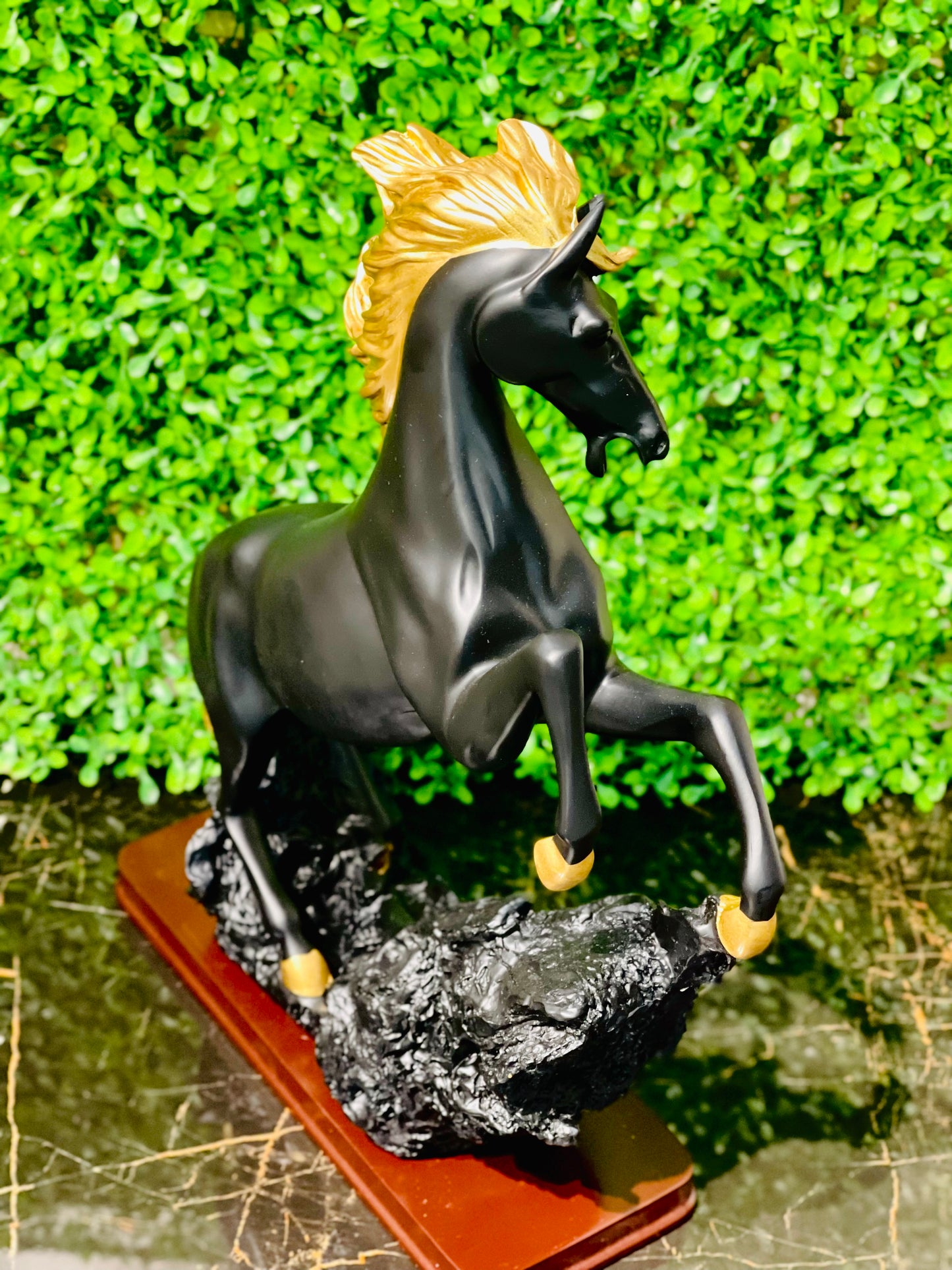 Black & Gold Horse Statue Showpiece