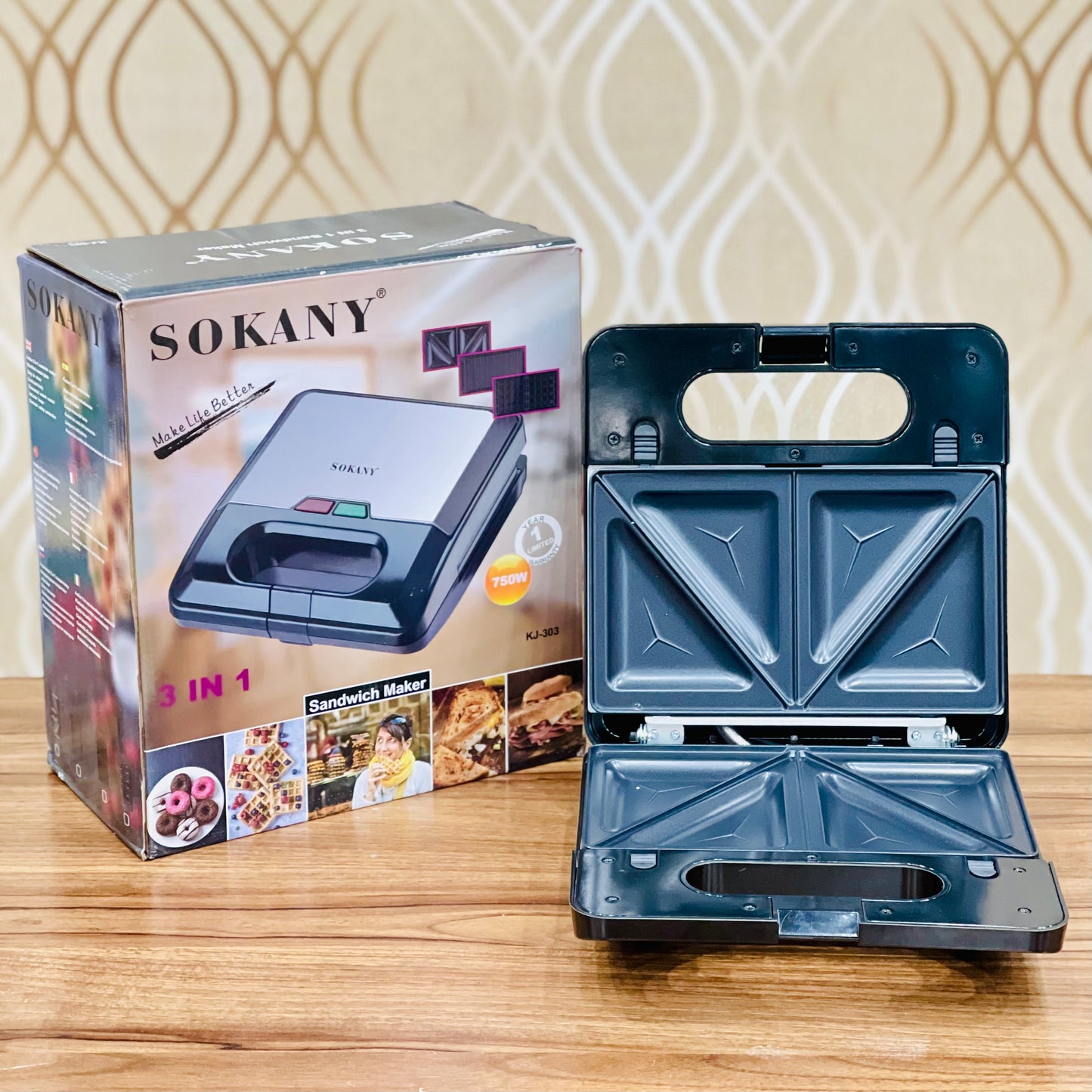 Sokany KJ-303 3 in 1 Sandwich Maker 4 Slices 750 W