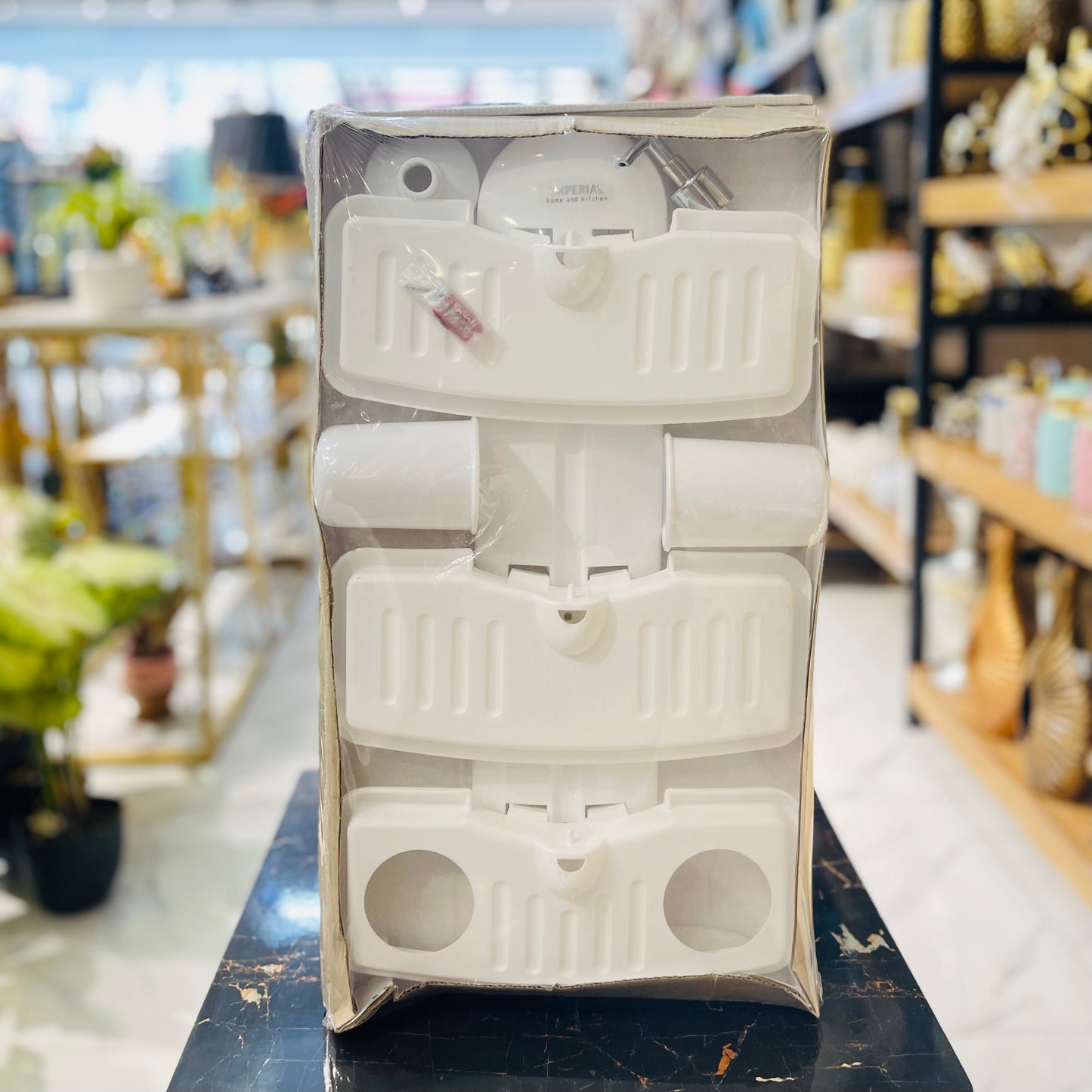 3-Tier White Plastic Tension Bathroom Shelf