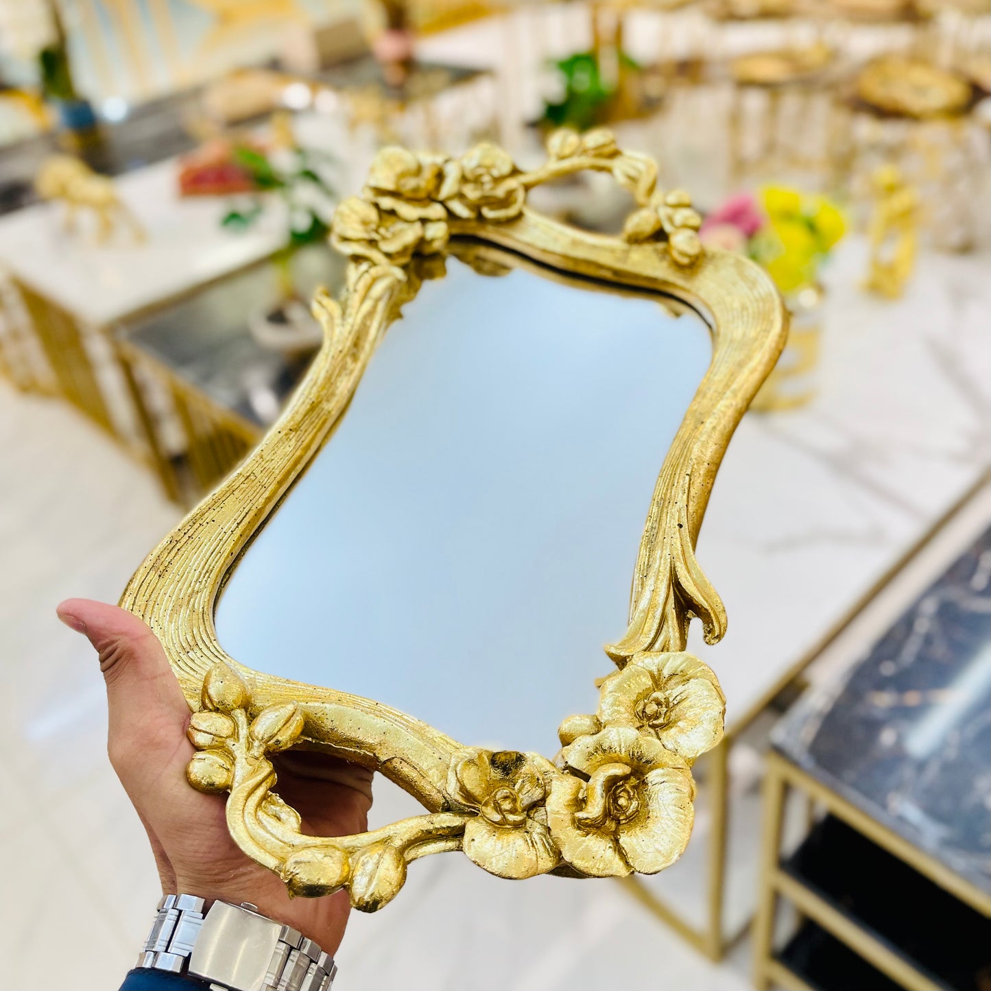 Flower Design Mirror Tray