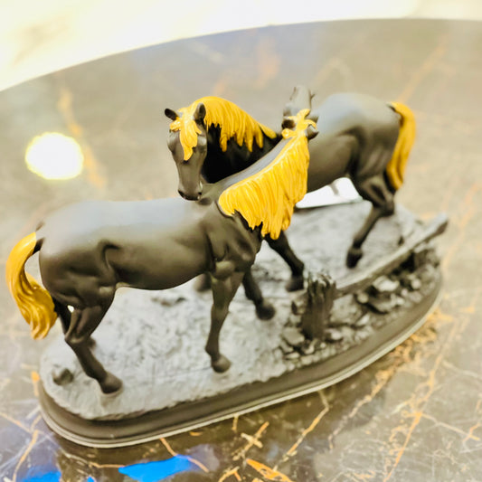 Resin White Gold Horse Pair Statue Showpiece