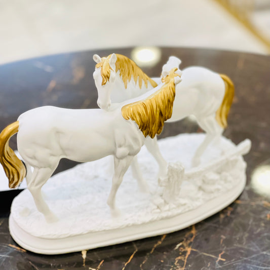 Resin White Gold Horse Pair Statue Showpiece