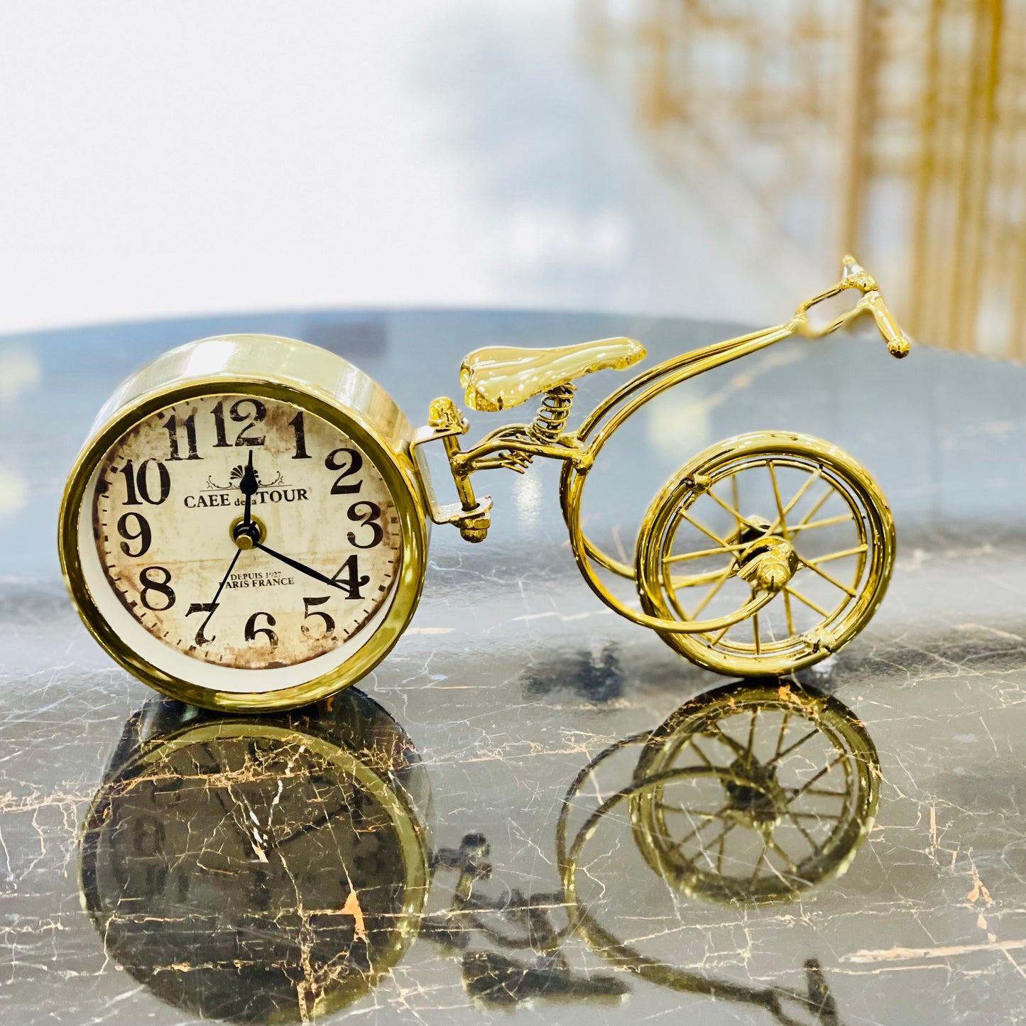 Classic Vintage Bicycle Golden Table Clock