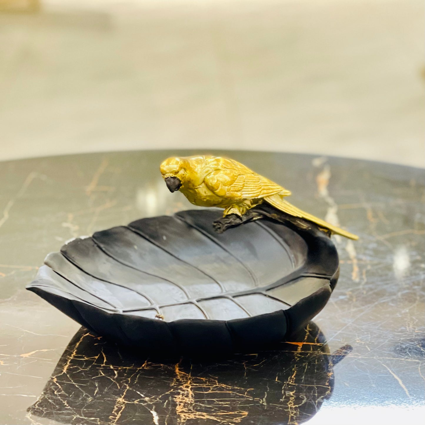 Rustic Gold Bird on Leaf Platter