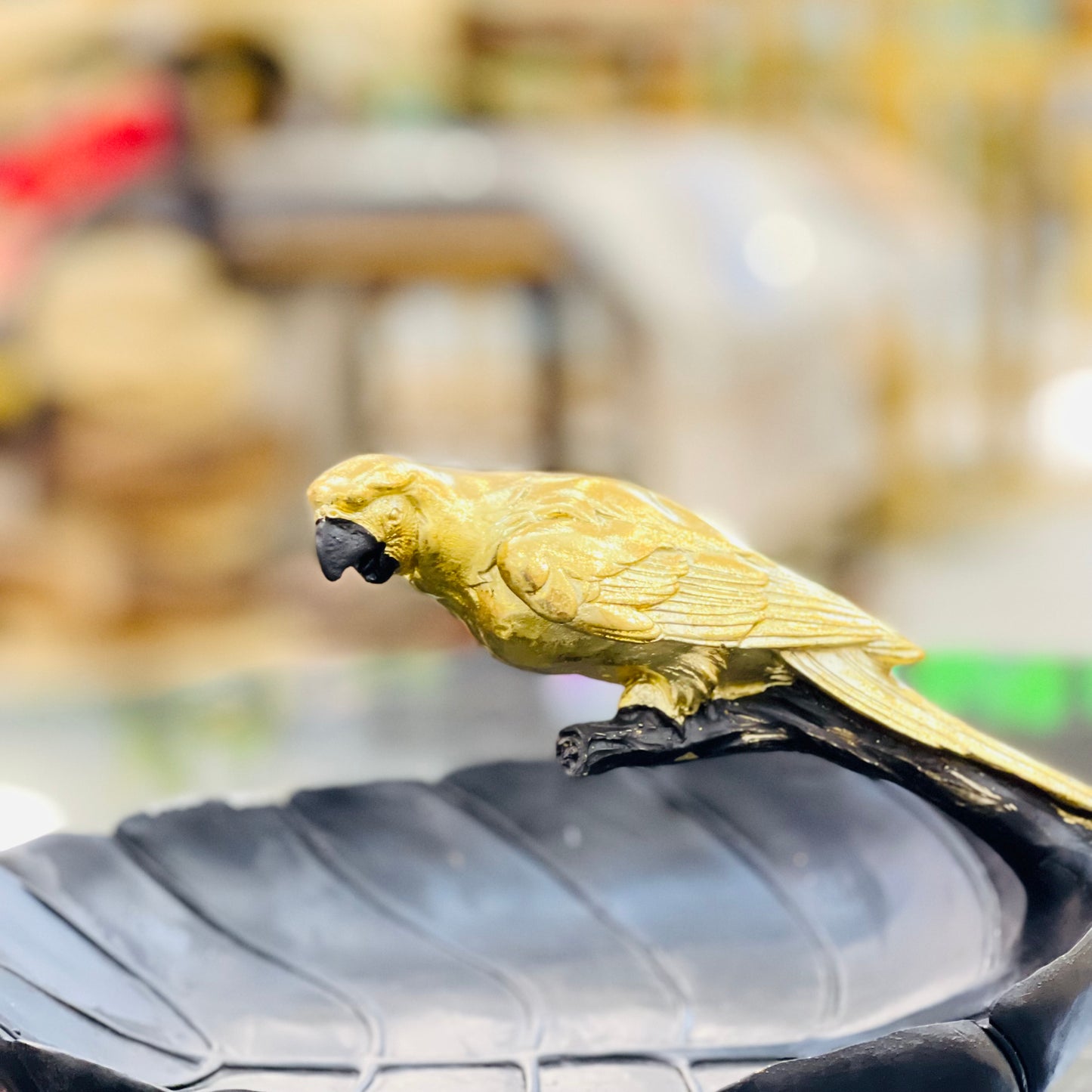 Rustic Gold Bird on Leaf Platter