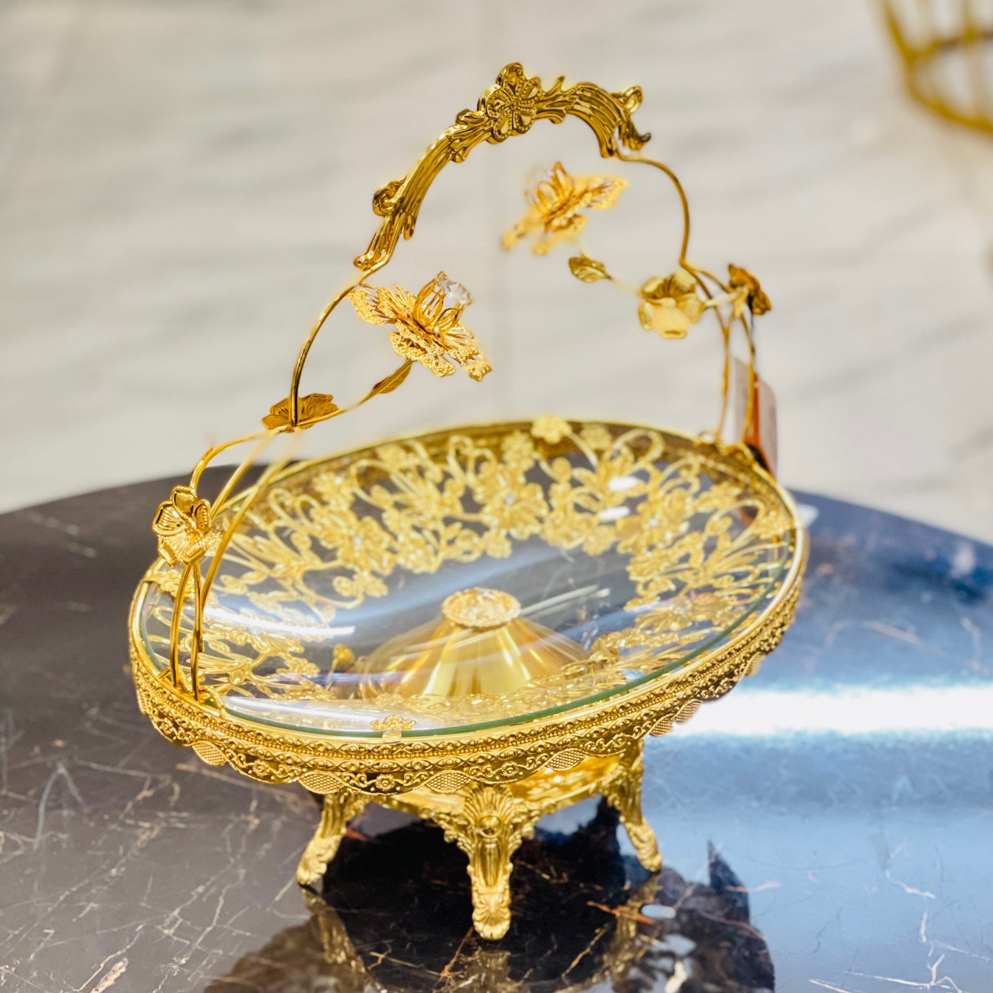 Golden Glass Dessert Tray