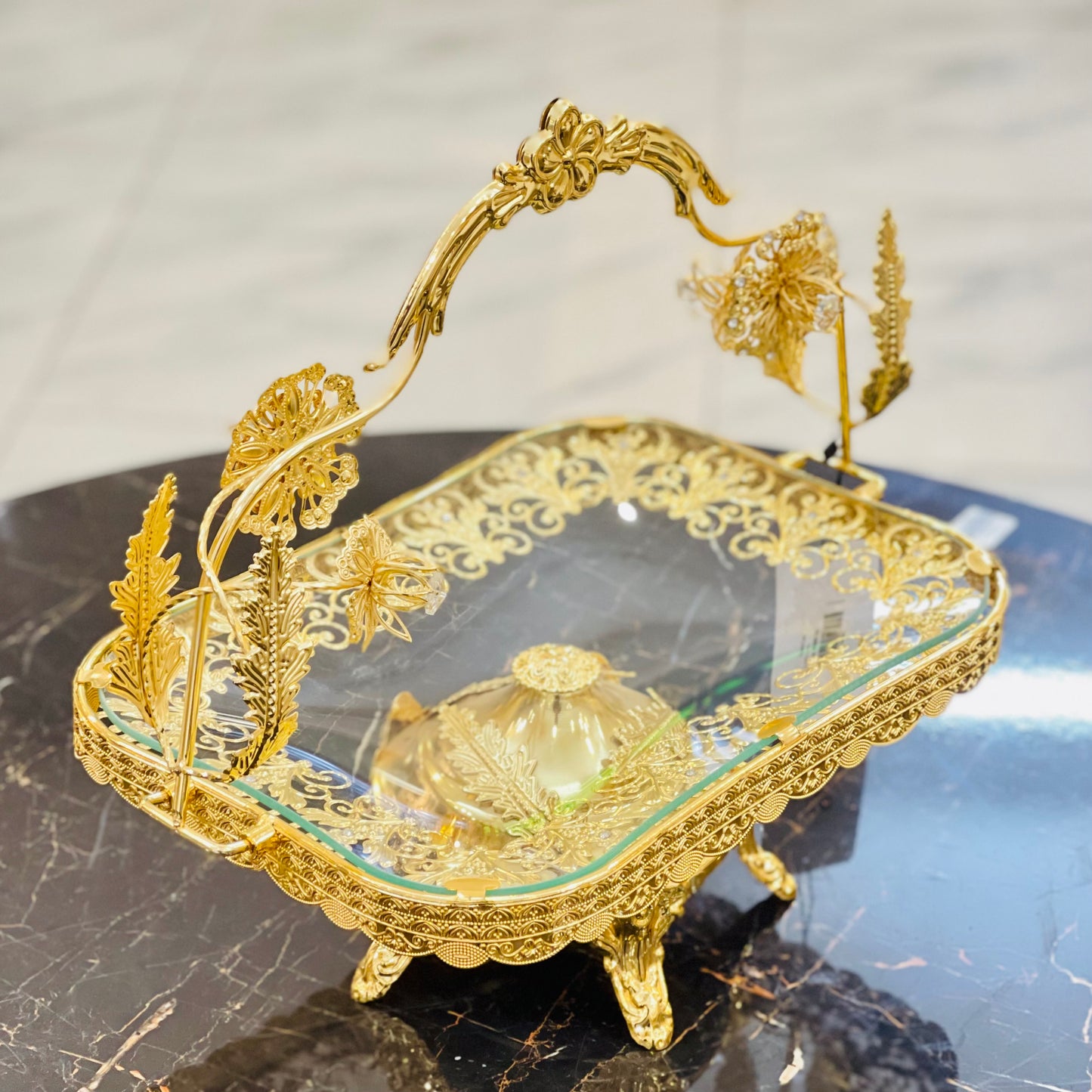 Golden Glass Dessert Tray