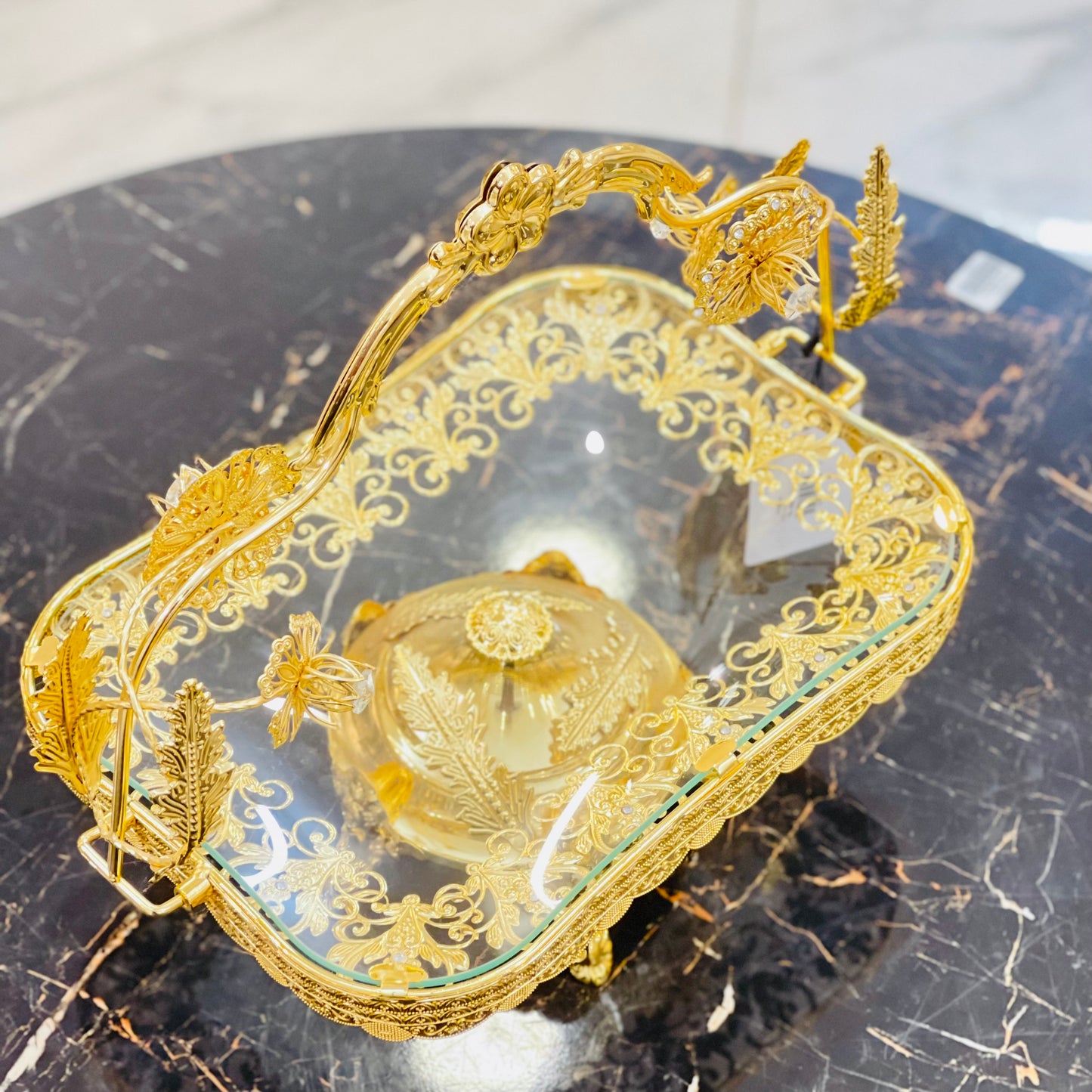 Golden Glass Dessert Tray