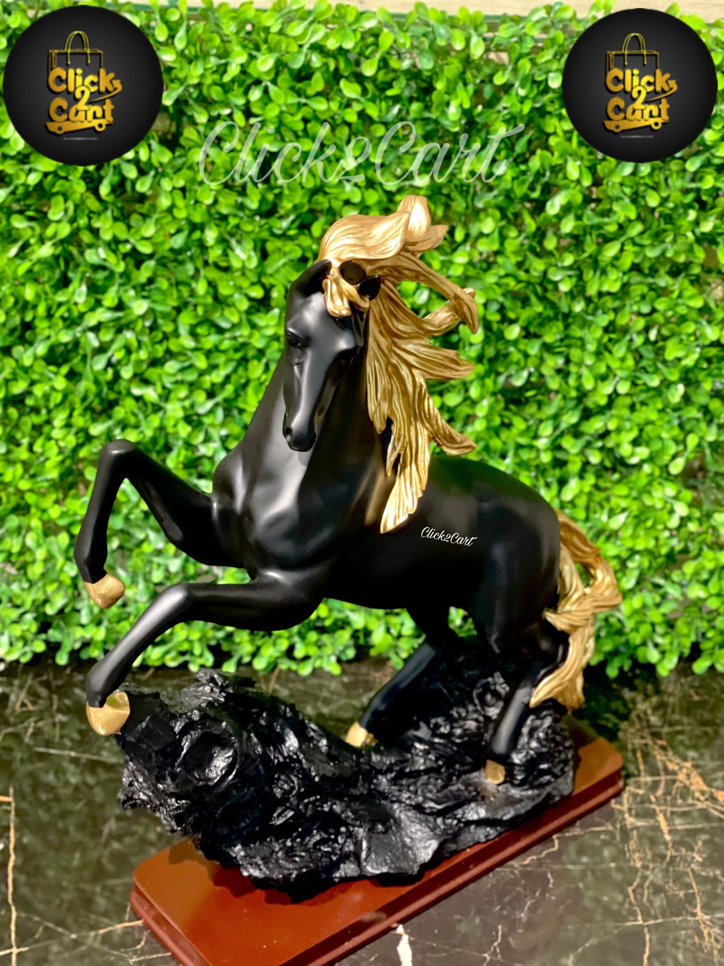 Black & Gold Horse Statue Showpiece