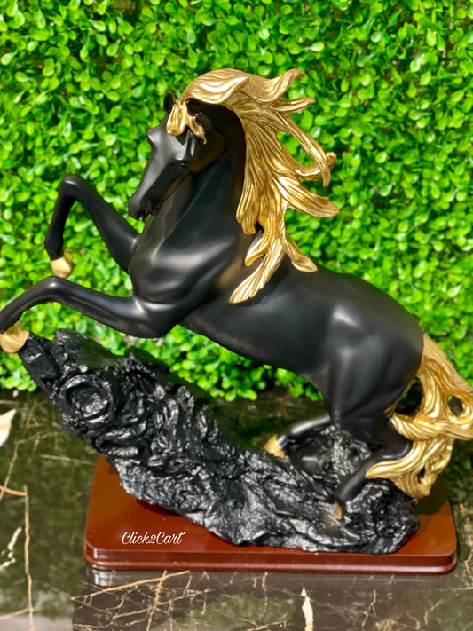 Black & Gold Horse Statue Showpiece