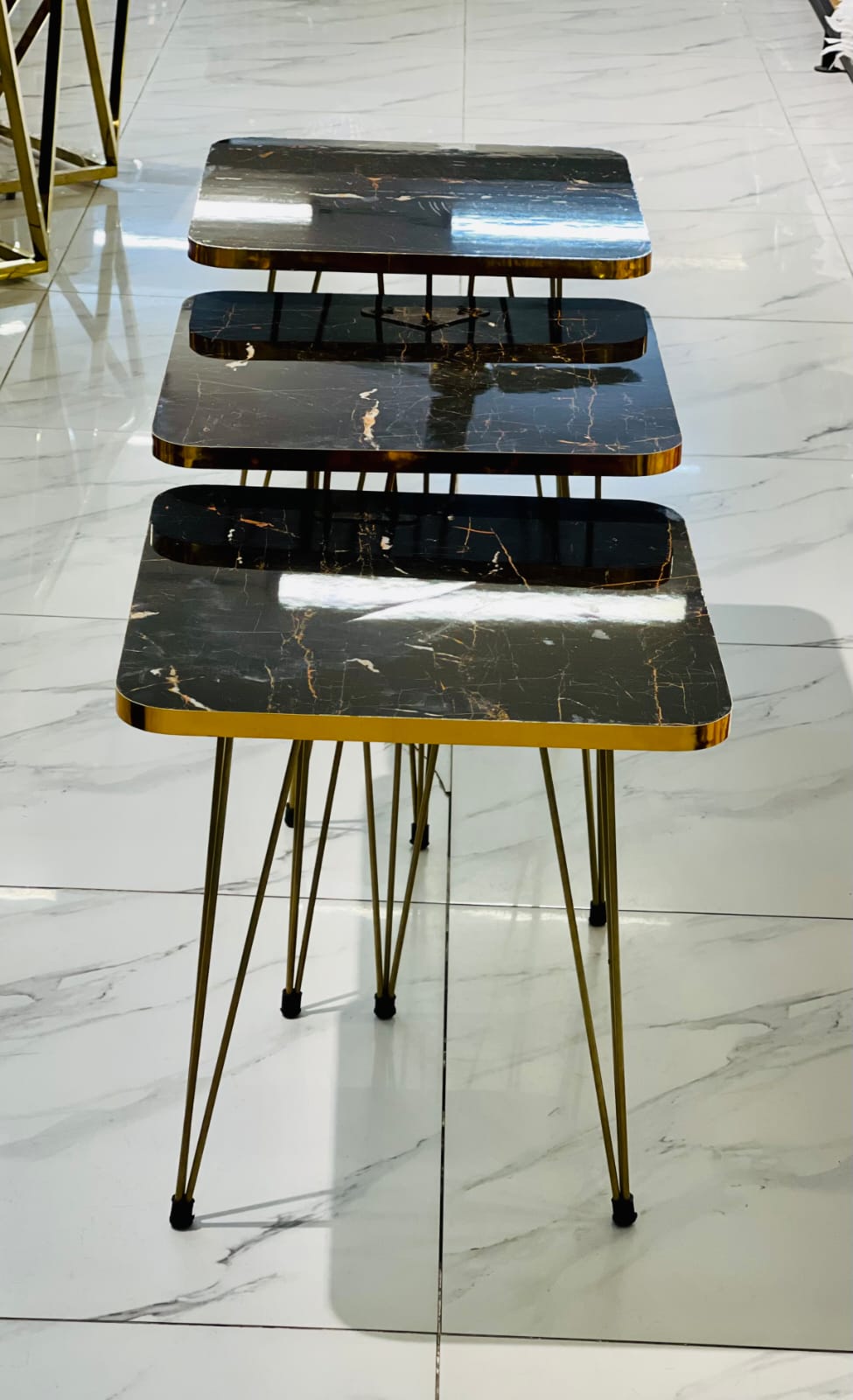 3 Pcs Nesting Table Set Square [Black And Golden]