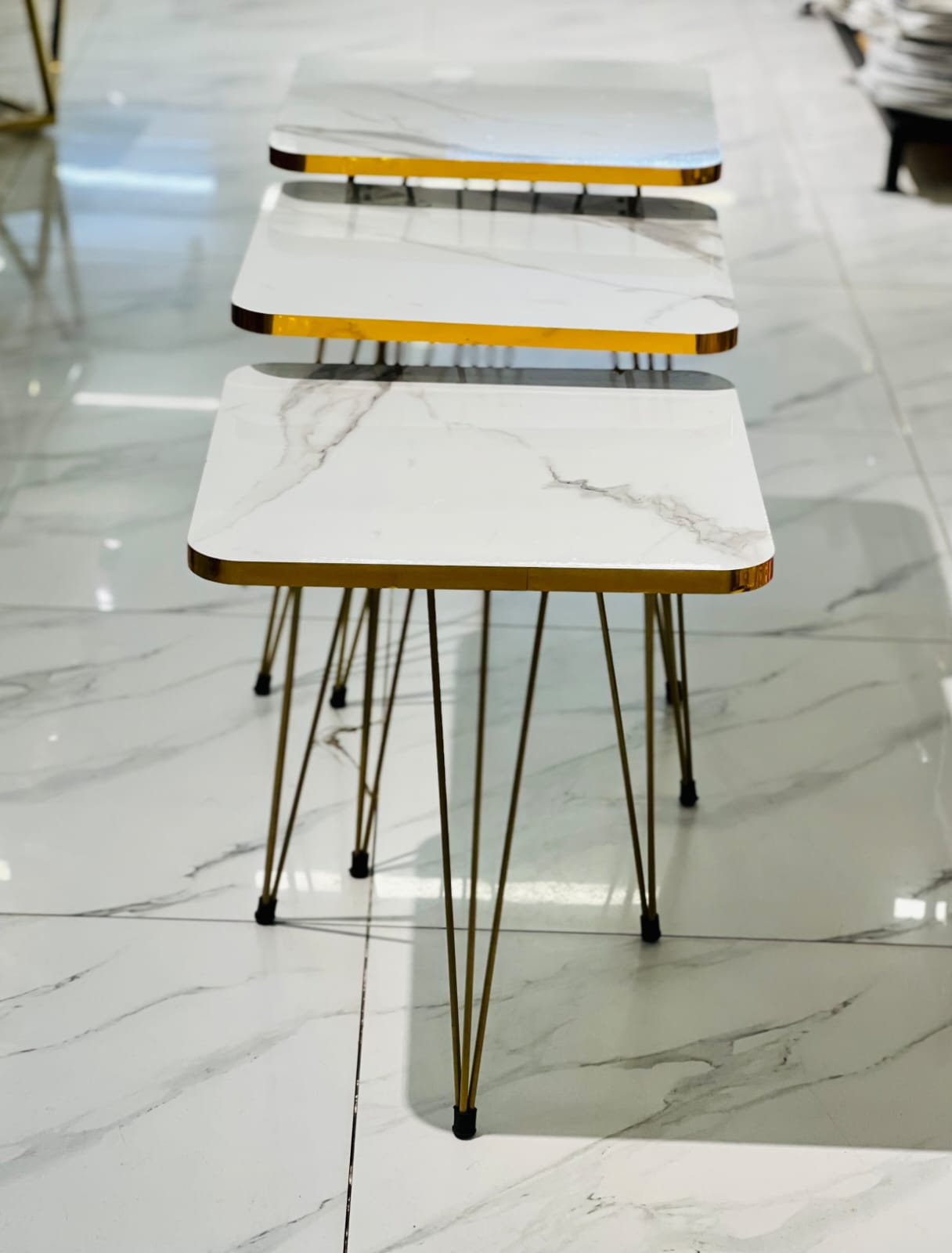 3 Pcs Nesting Table Set Square [White And Golden ]