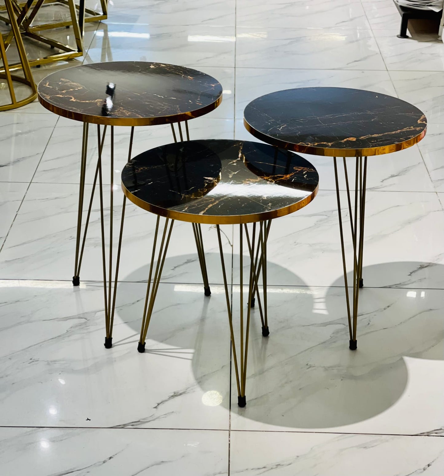 3 Pcs Nesting Table Set [BLACK AND GOLDEN]