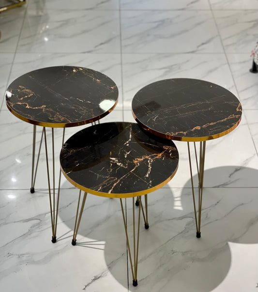 3 Pcs Nesting Table Set [BLACK AND GOLDEN]