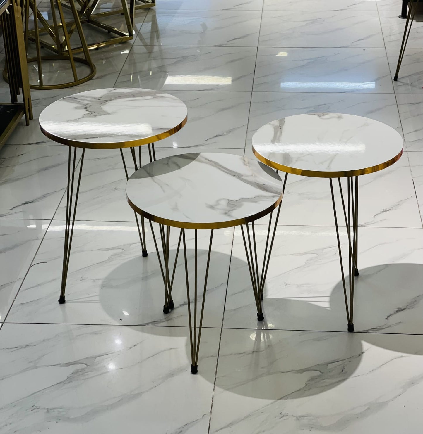 3 Pcs Nesting Table Set [White And Golden ]