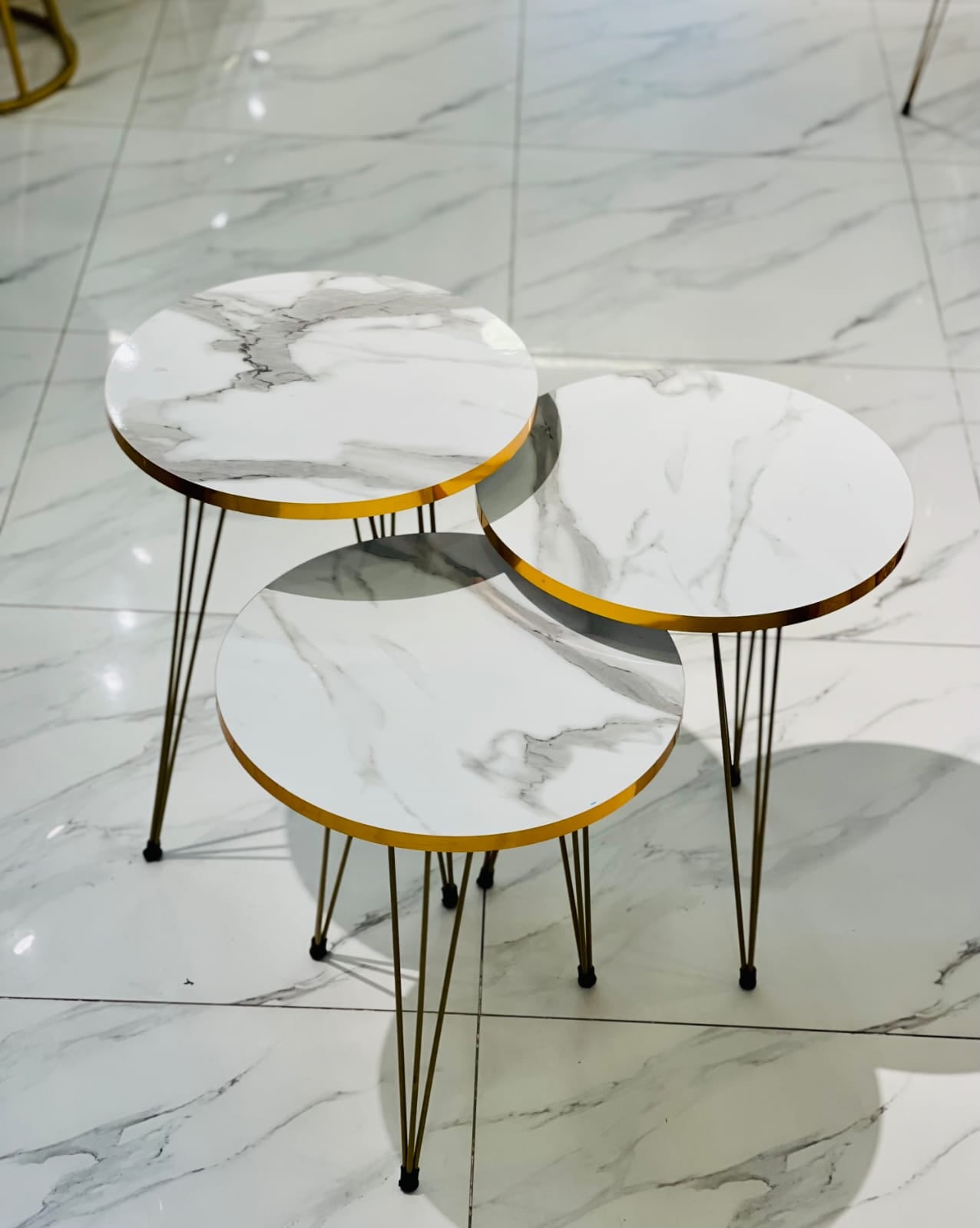 3 Pcs Nesting Table Set [White And Golden ]