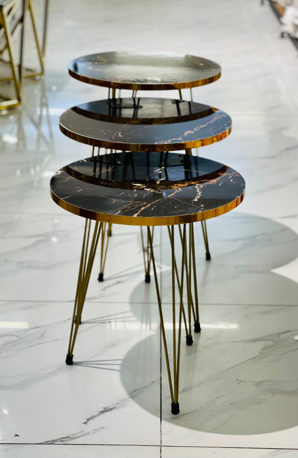 3 Pcs Nesting Table Set [BLACK AND GOLDEN]