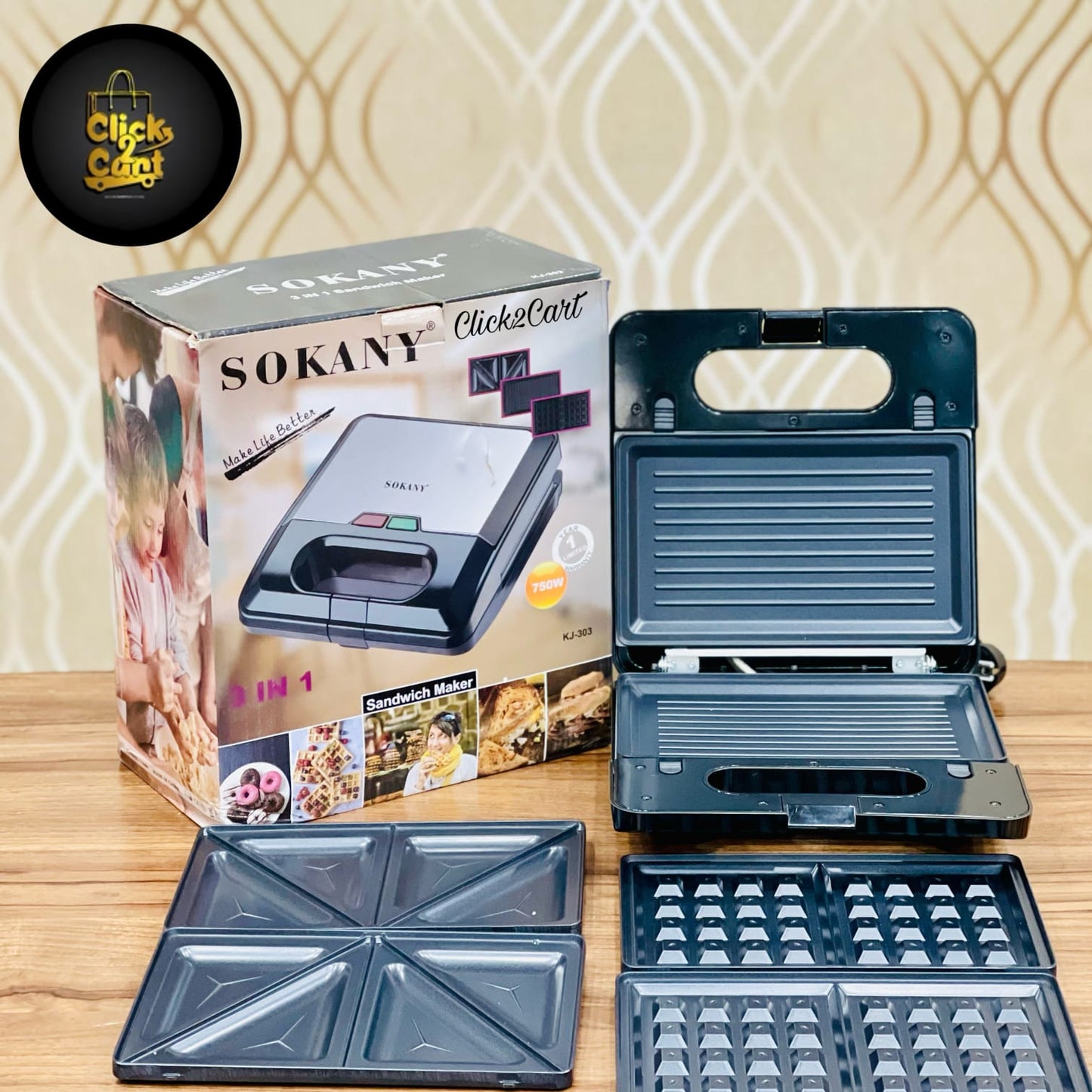 Sokany KJ-303 3 in 1 Sandwich Maker 4 Slices 750 W