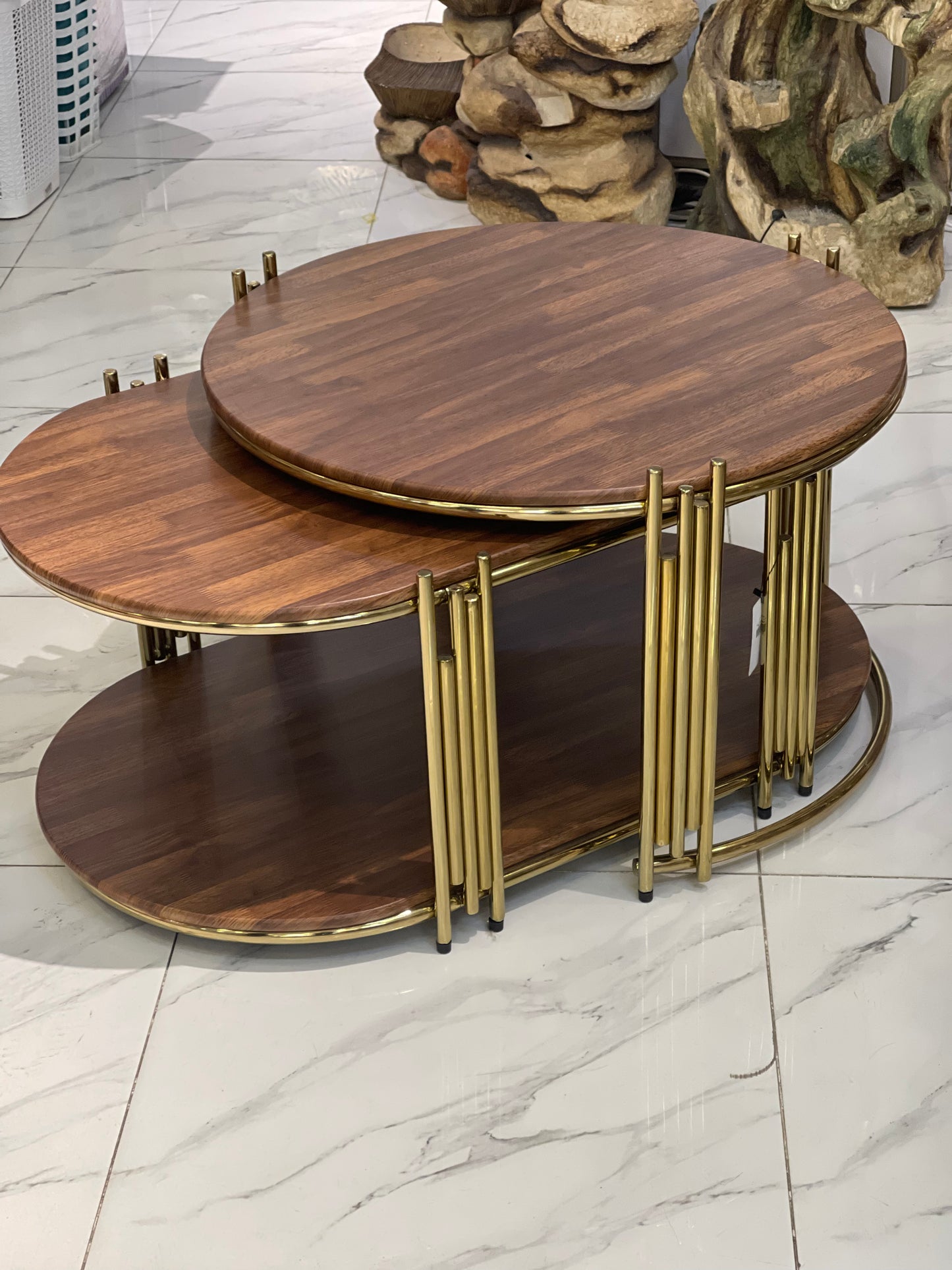 2Pcs Table Set Brown