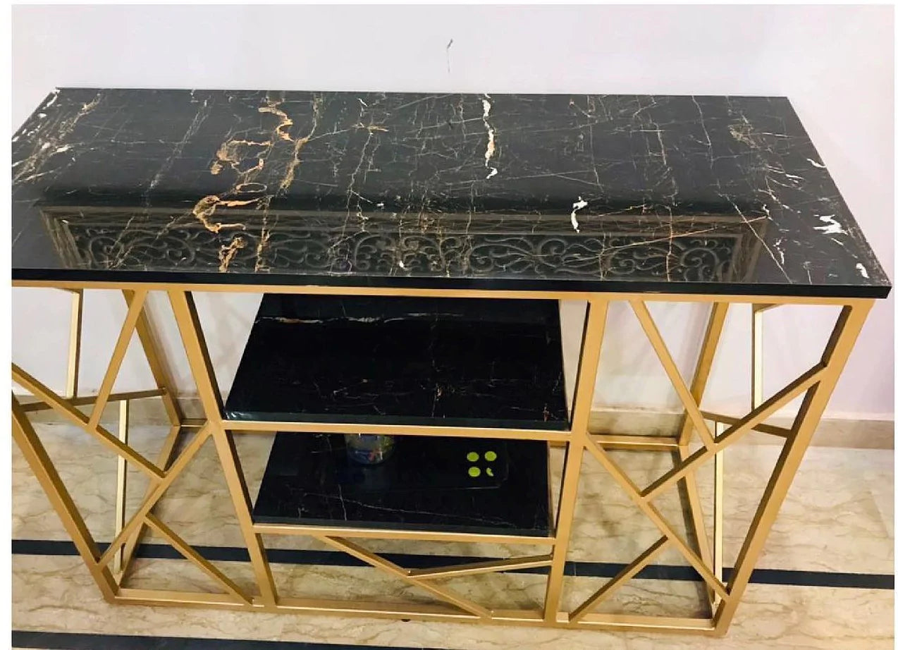 3-Tier Zig Zag Gold Console Table