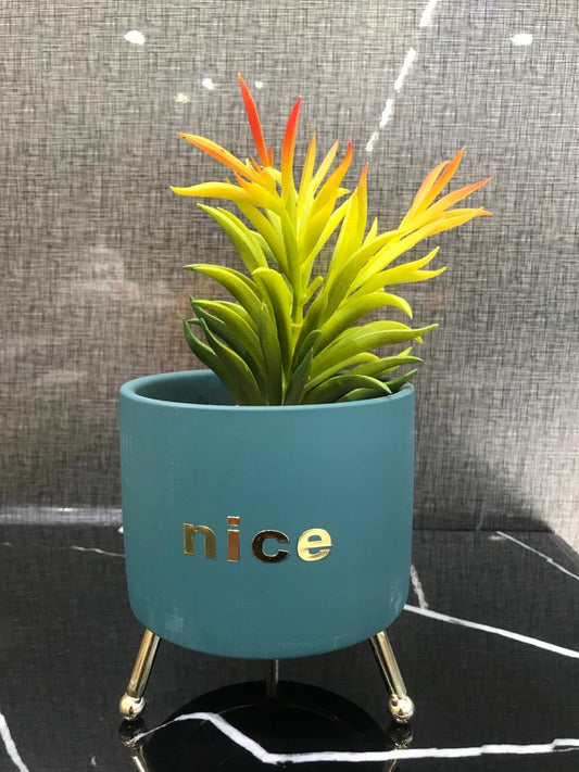 Artificial Flower & Ceramic Pot With Metal Stand