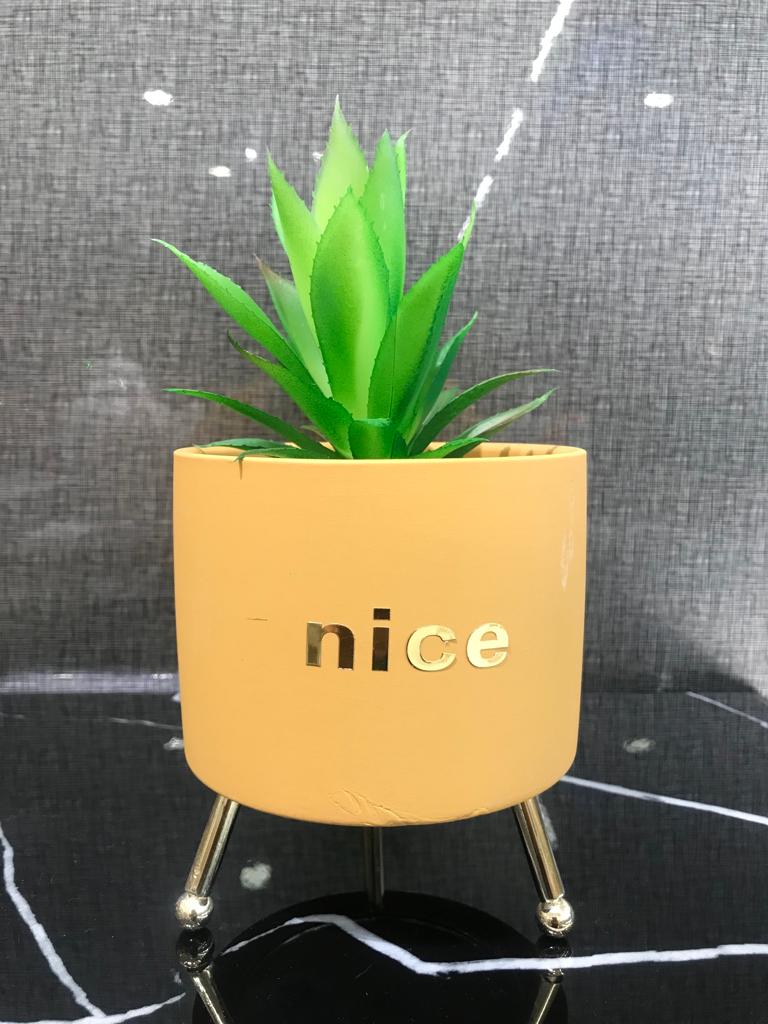 Artificial Flower & Ceramic Pot With Metal Stand