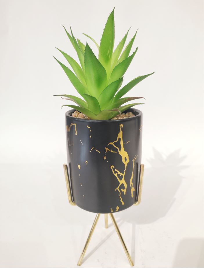 Ceramic Flower Pot With Metal Stand