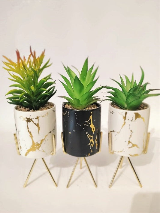 Ceramic Flower Pot With Metal Stand