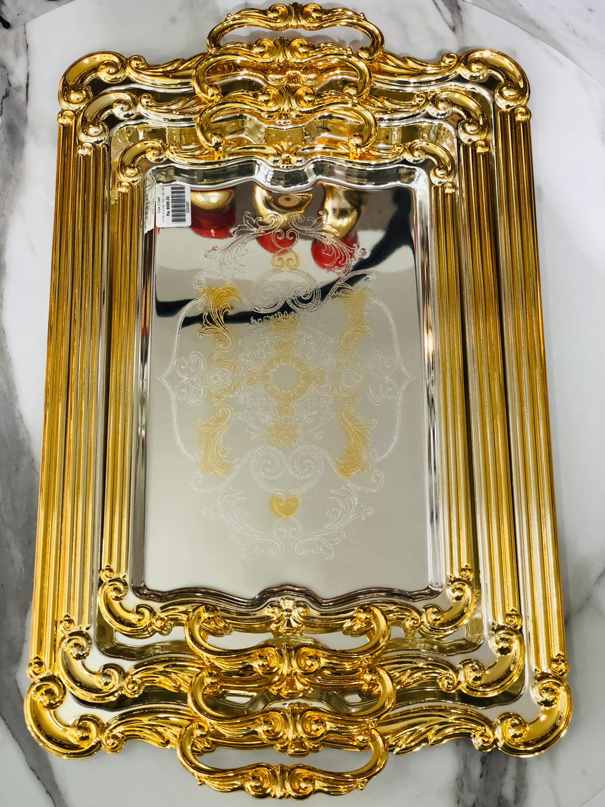 3pcs Golden Metal Tray Set