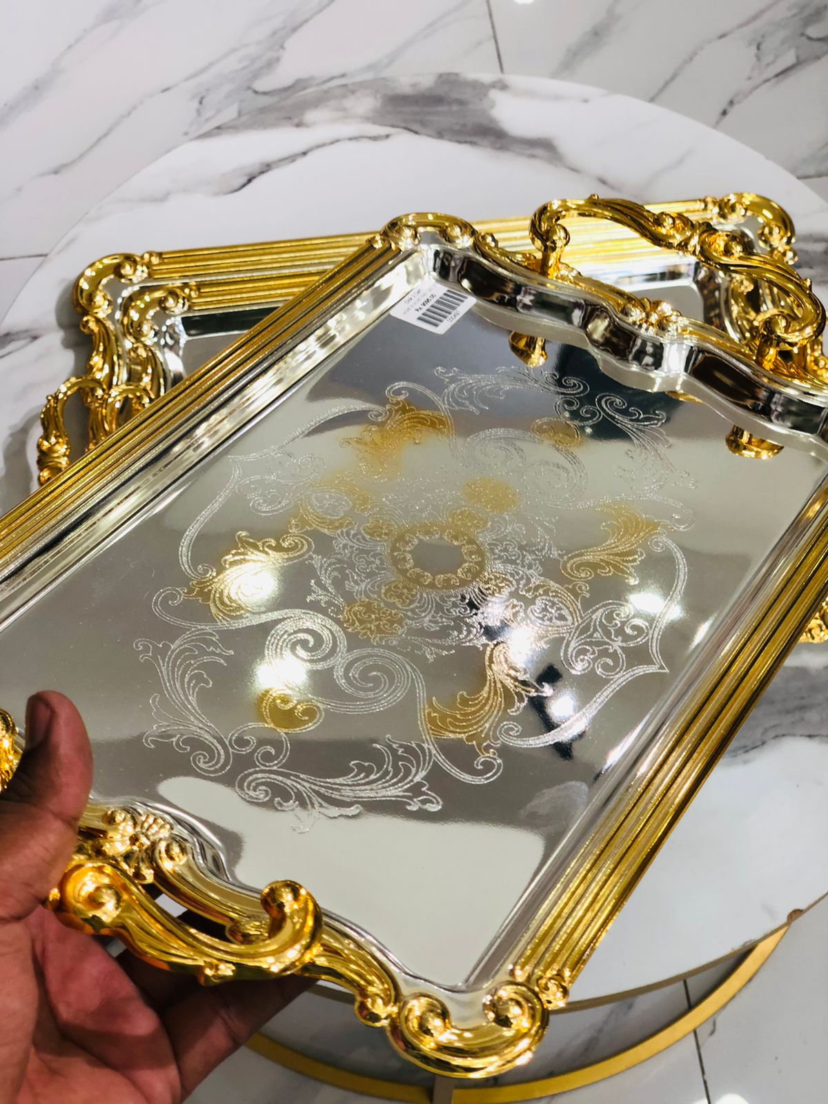 3pcs Golden Metal Tray Set