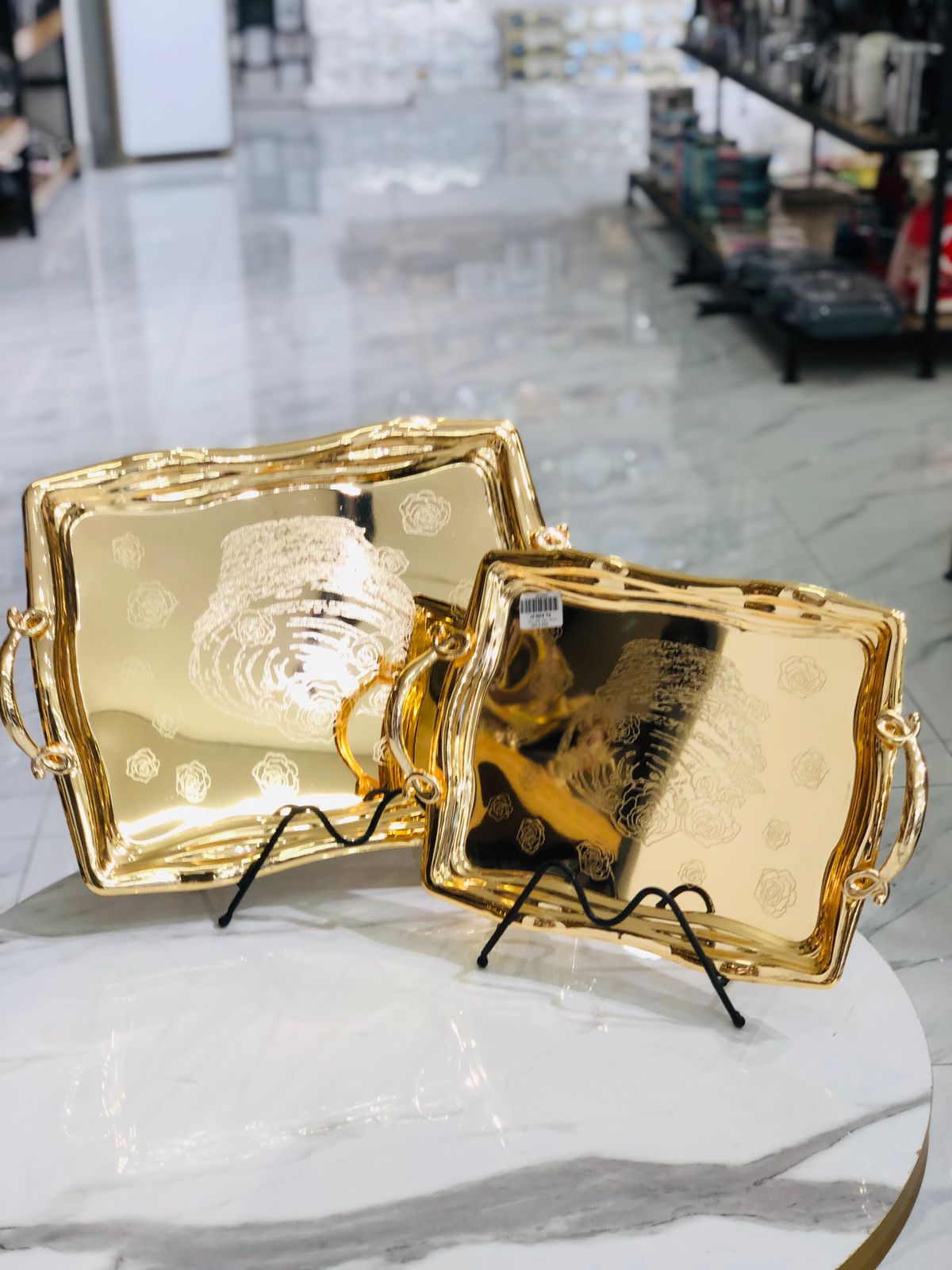 2pcs Golden Metal Tray Set